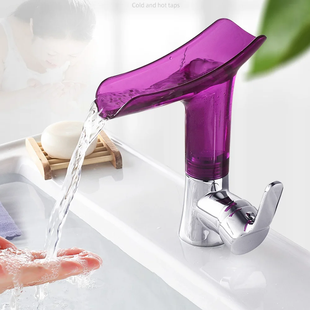 

Basin Faucets Waterfall Bathroom Faucet Single Handle Cold And Hot Mixer Tap Creative Waterfall Water Outlet Bathroom Vessel