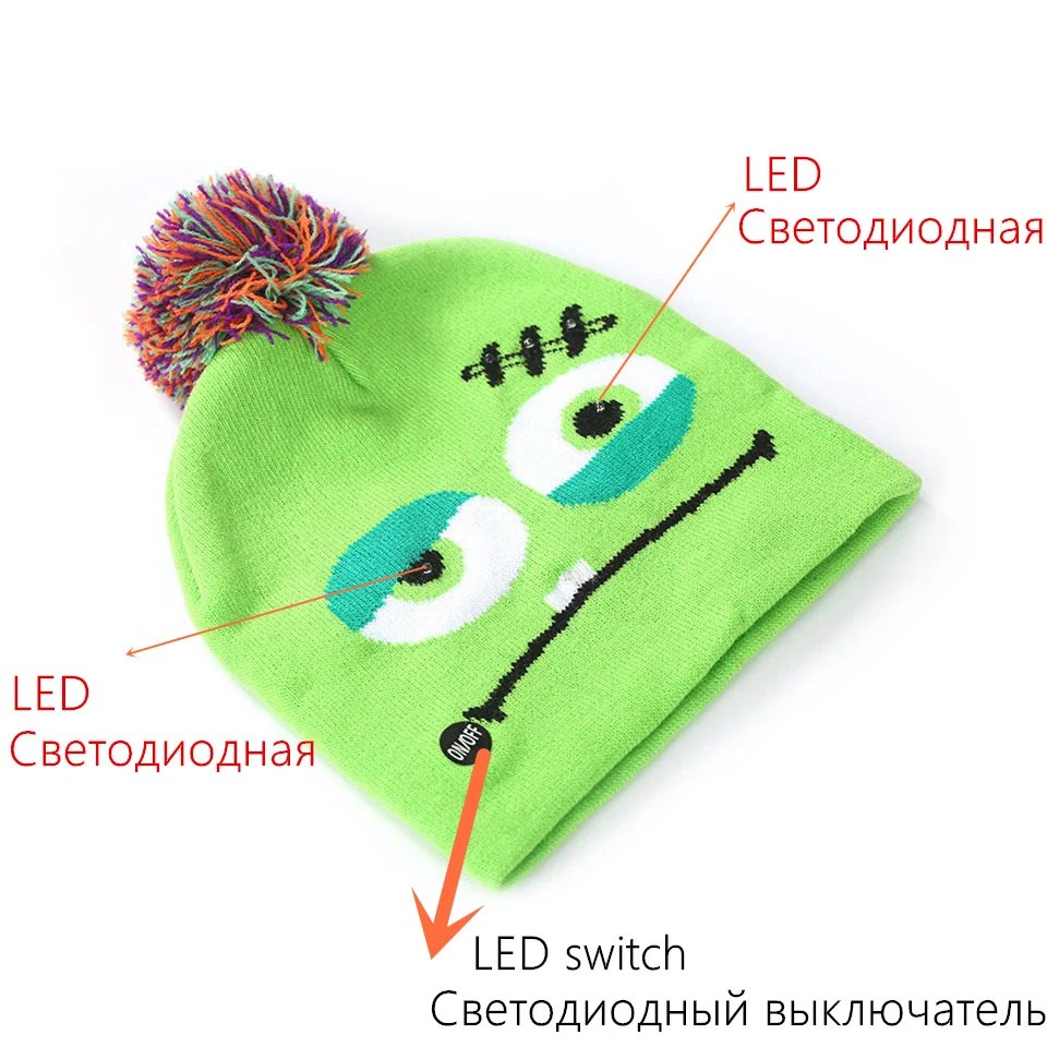 Новые Вечерние светодиодный вязаные шапочки на Хэллоуин, шапка с рисунком тыквы, черепа, Бу, для детей и взрослых, зимние Забавные милые теплые шапки