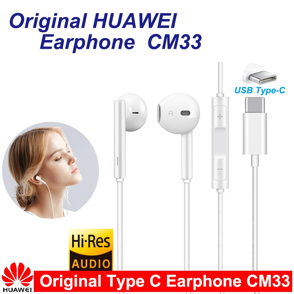 HUAWEI Original de CM33 auricular USB tipo-C en la oreja, Hearphone auriculares de volumen del micrófono HUAWEI Mate 10 Pro 20 X RS P20 30 P40 Honor 7 8 V8