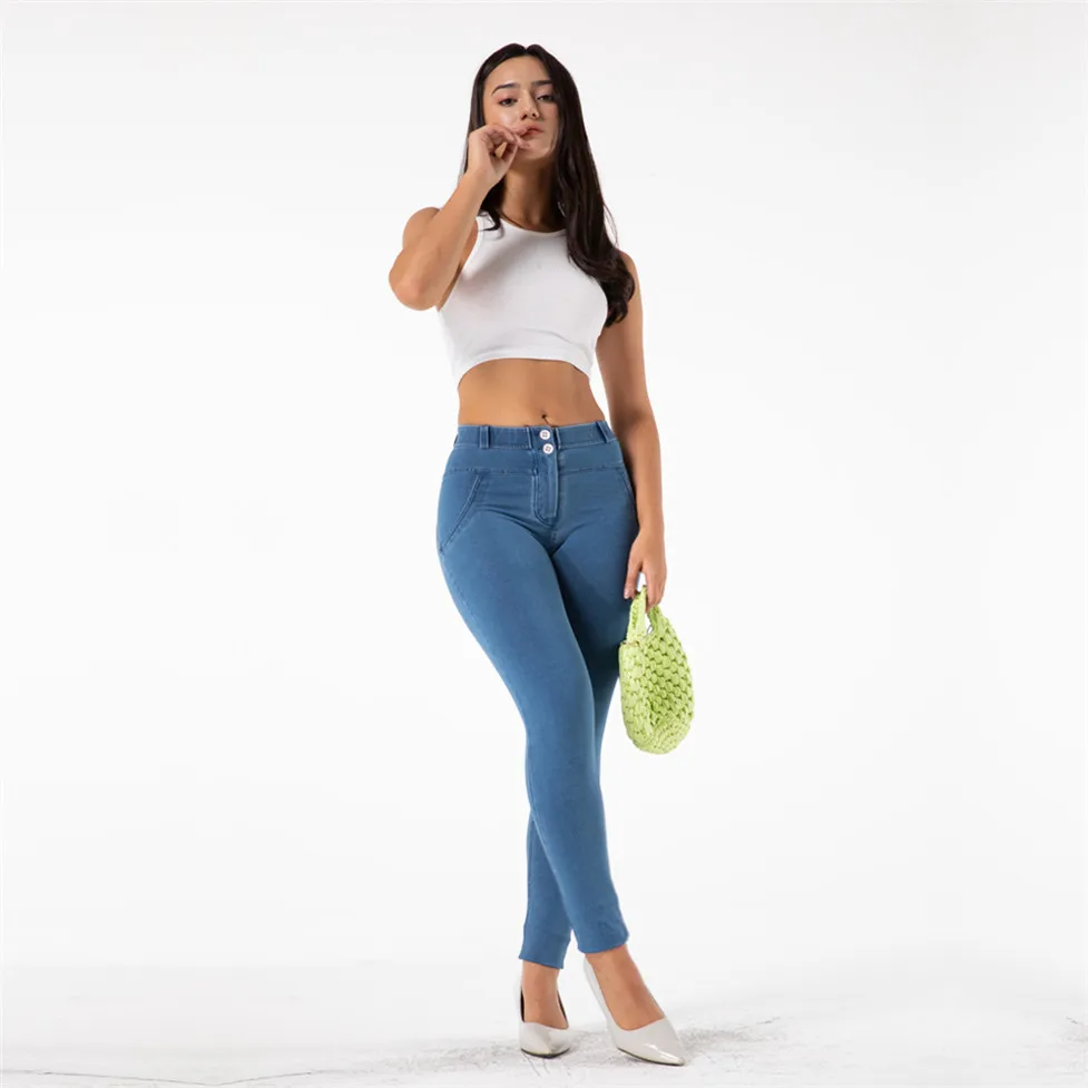 clássico estiramento azul scrunch bum levantamento jeans meados da cintura