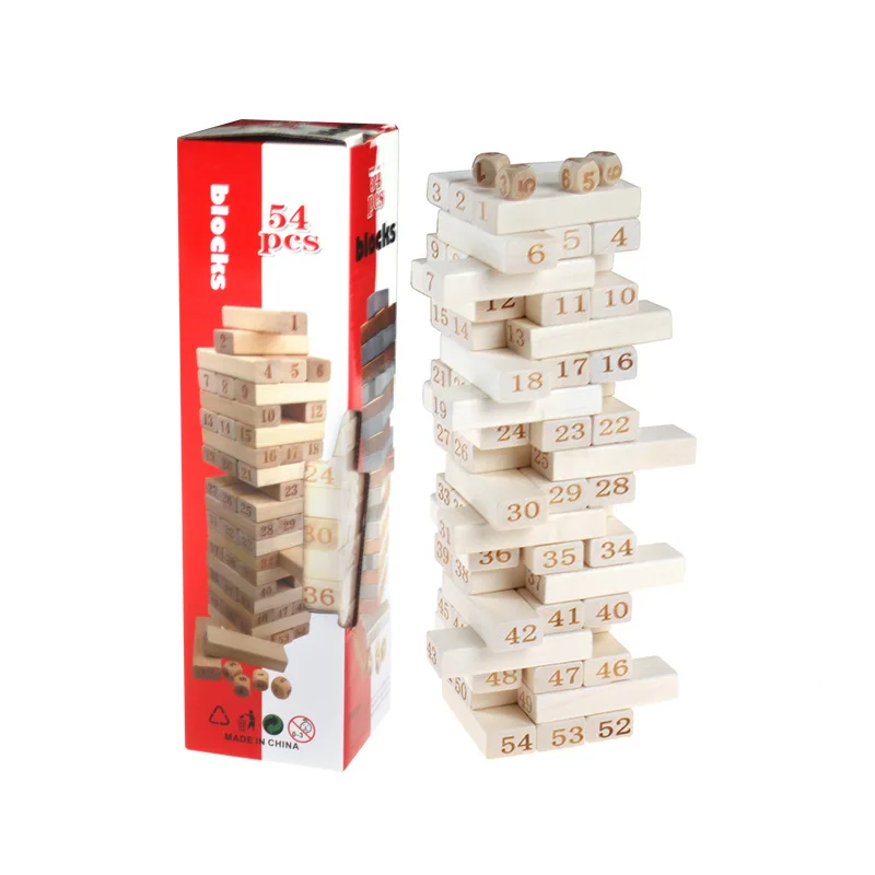 

54Pcs Wooden Mini Blocks Building Jenga Pulling Blocks Kids Stack-up Product with Numbers Children Educational Toys