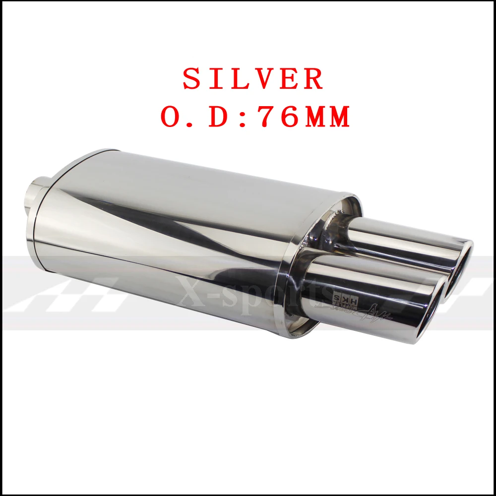 silver 76MM Автомобильные аксессуары глушитель выхлопной трубы полированный Универсальный нержавеющая сталь сгоревший синий глушитель двойной экспорт 63 мм 76 мм - Цвет: silver 76MM