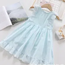 Милое кружевное Повседневное платье без рукавов с рукавами-крылышками для девочек; летние хлопковые платья со складками для маленьких девочек; детское платье; одежда для детей