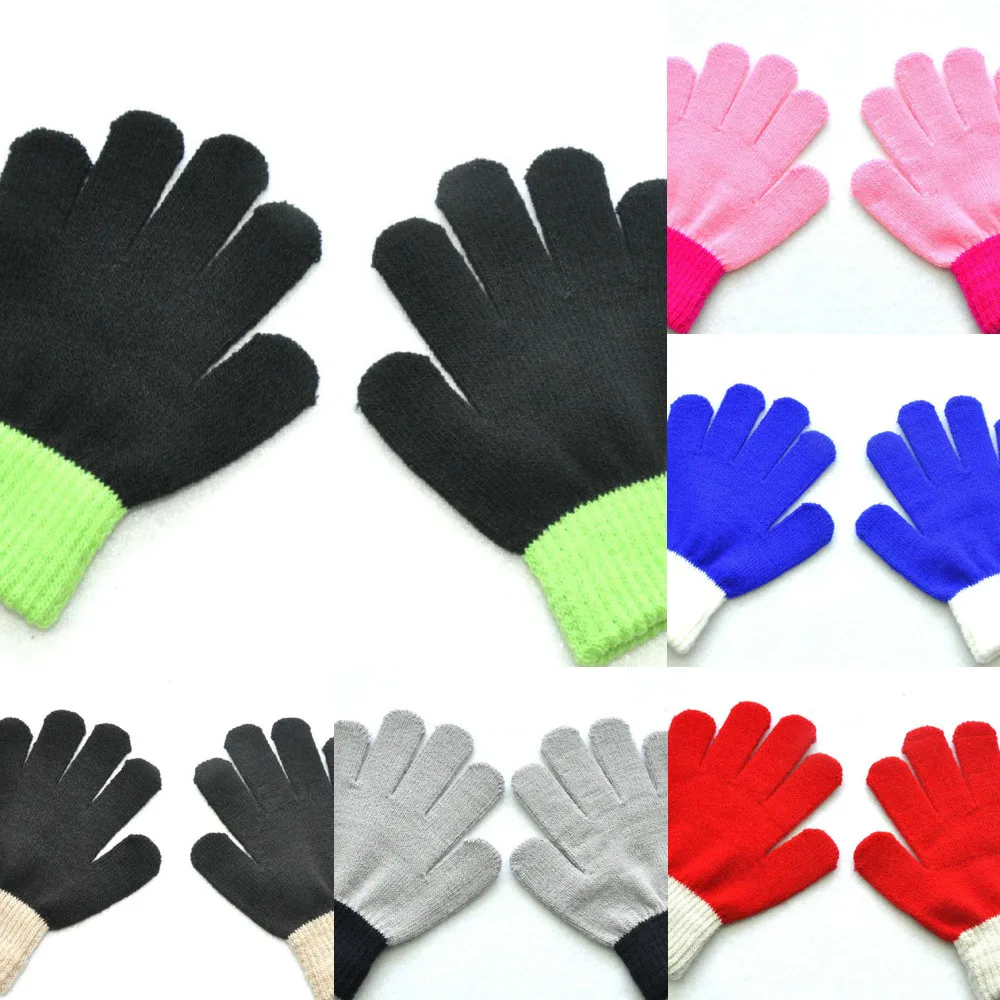 Детские вязаные перчатки для детей от 5 до 12 лет, спортивные перчатки для занятий спортом на открытом воздухе для защиты рук и пальцев, лоскутные акриловые утолщенные рукавицы для детей