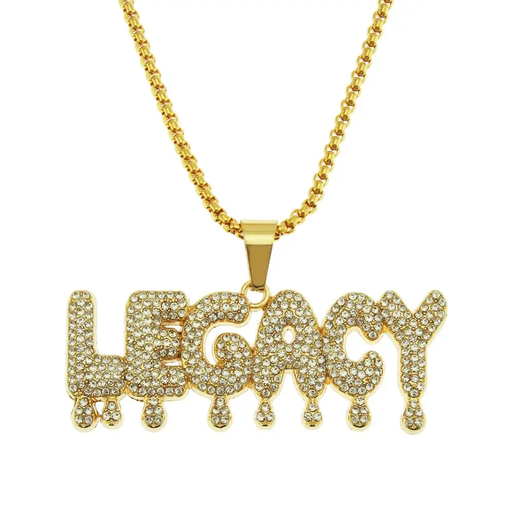 

Bling Bling Legacy Letter Necklace Full Rhinestone Chain Hip Hop Jewelry for Men Christmas Party Accessory Best Friends Gift