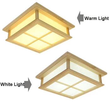 

30*30cmModern Square Surface mounted OAK Wood PVC lamparas de techo home wooden led ceiling lamp fixture for living room bedroom