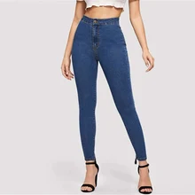 Женские джинсы, Эластичные Обтягивающие хлопковые брюки-карандаш, перфорированные джинсовые брюки с лентой, модные хлопковые брюки с эластичной резинкой на талии