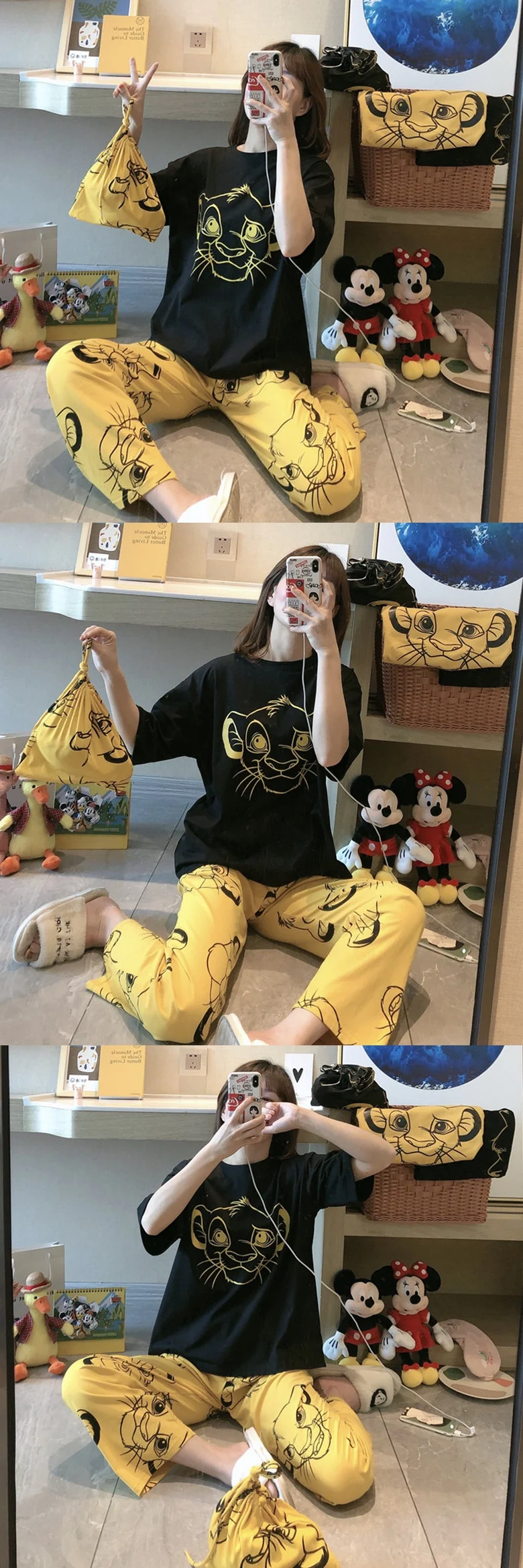 silk pajama set Plus Size Disney Anime The Lion King Simba Cool Summer Sets Womens Outfits Loungewear Winnie the Pooh Nightwear Pyjama Ensembles plus size pajamas