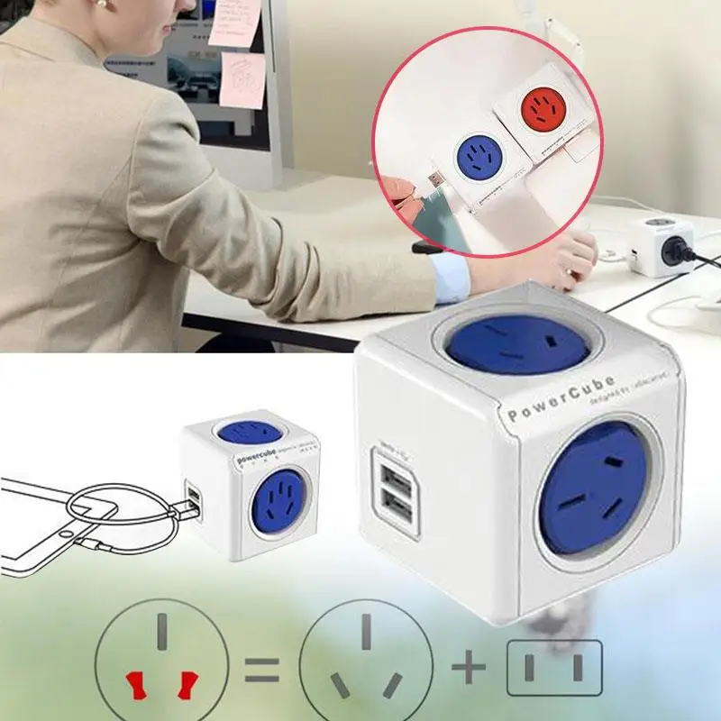 

Creation Socket USB Ports Adapter Switched Socket Expandable Blue Multifunction