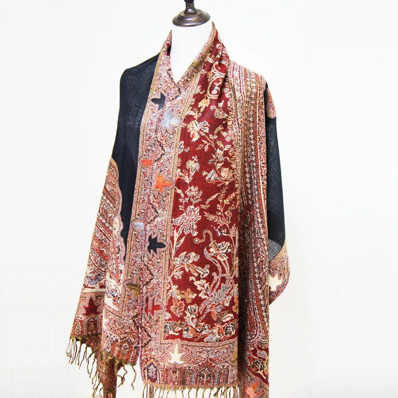 Роскошное пончо шарф Женская Цветочная накидка покрывало зимняя Пашмина эшарп