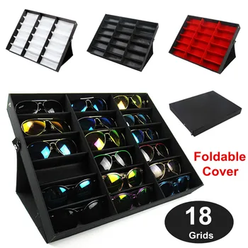 

Modern Foldable 18 Grids Eyeglass Storage Box Sunglasses Eye Glasses Storage Case Display Stand Holder Case Wardrobe Organizer