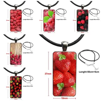 

For Women Men Party Glass Pendant Necklace Handmade Half Pendant Rectangle Necklace Fruit Strawberry Fruit Raspberry