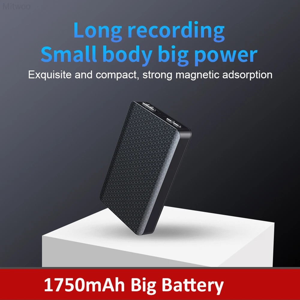 1750mAh 300Hour Mini Digtal Voice Recorder 8/16/32GB Noise Reduce Sound Record Activated Professional Ditachphone Magnet MP3 mp4