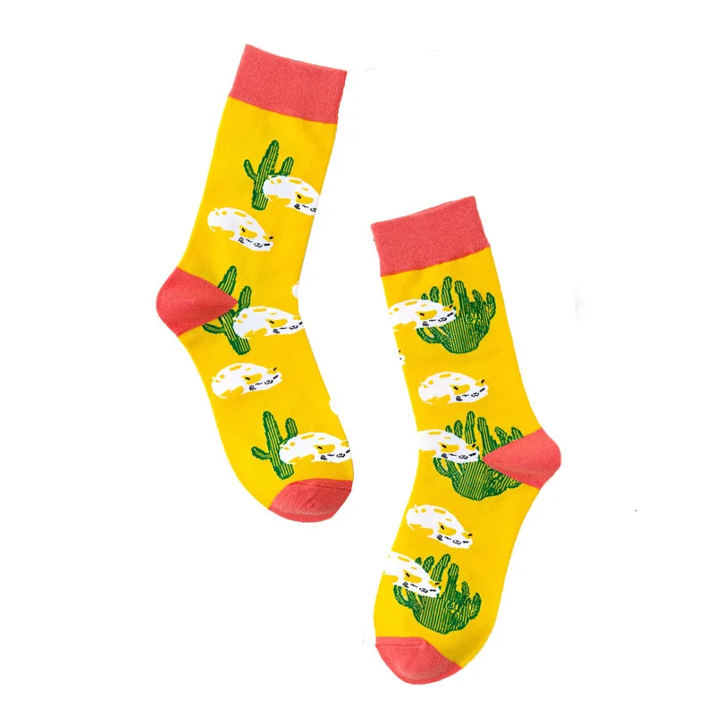 Harajuku милые Фламинго смешные мужские Носки с рисунком жирафа леопарда счастливые носки новинка осень зима Calcetines Hombre - Цвет: cactus
