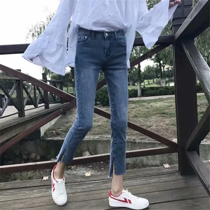 

Denim high waist new net red stretch thinning nine-point pants thin pencil pants girls tide pants