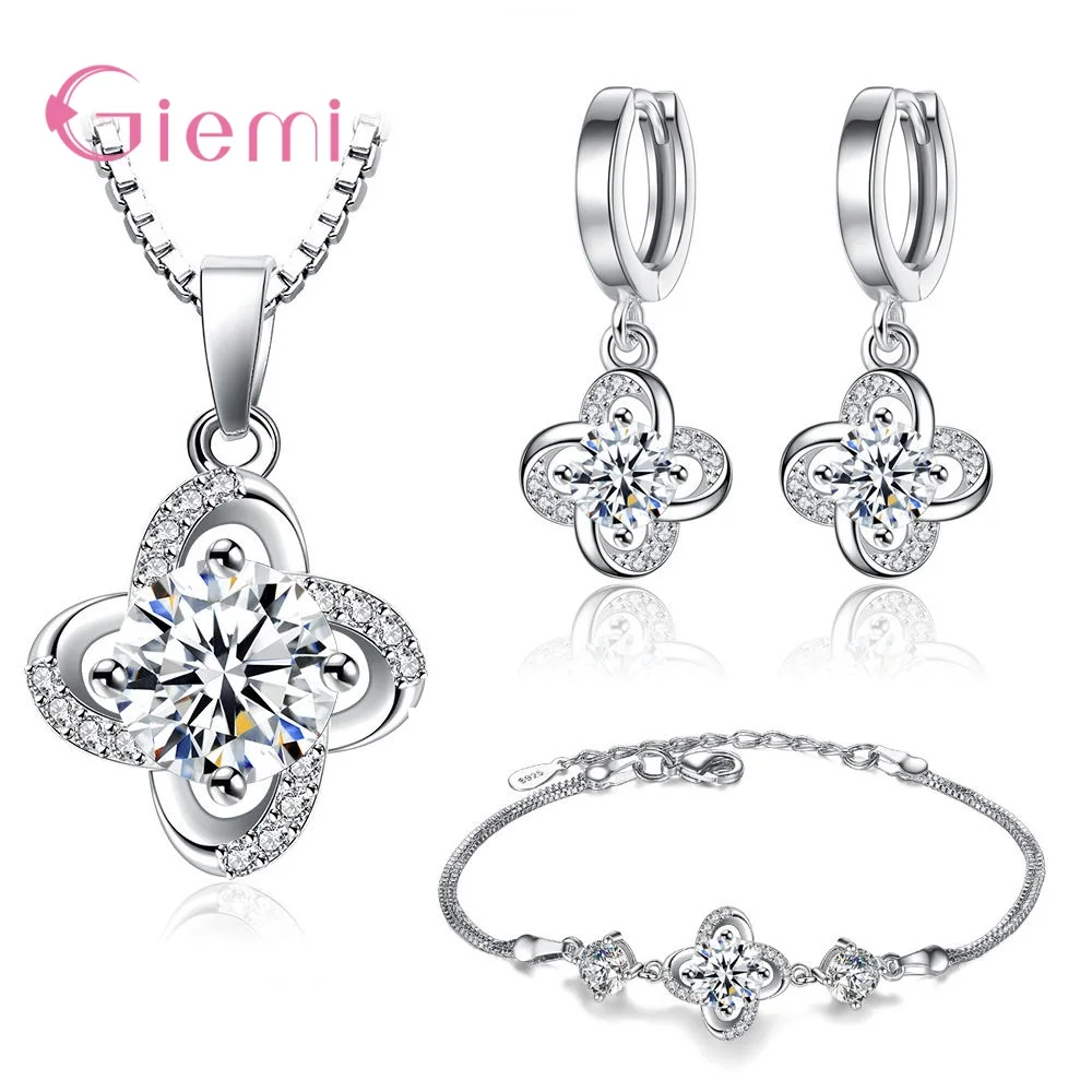 

Romantic Sweet 925 Sterling Silver Cubic Zircon Heart Pendant Necklace Earrings Bracelet Jewelry Sets Fashion Jewelry Bijoux