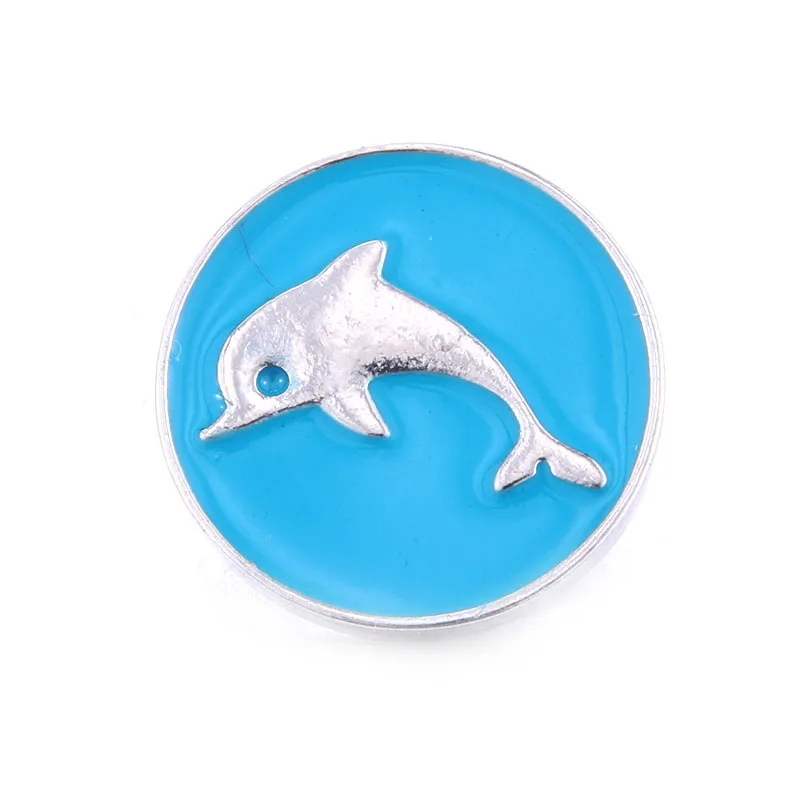 10pcs/lot Snap Button Jewelry Blue Ocean Series Crystal Dolphin Sea 18mm Metal Snap Jewelry Fit DIY Snap Bracelet Bangle Necklac - Окраска металла: A1808-11