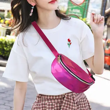 

Fashion Women Holographic Waist Belt Leather Shoulder Bag Phone Pouch Travel Hip Bum Purse C90E