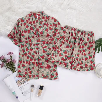 

HaloSweet Turn-down Collar Summer Shorts Pajama SetsShort Sleeves High Quality Two Pieces Pyjamas Women Night Wear Suit