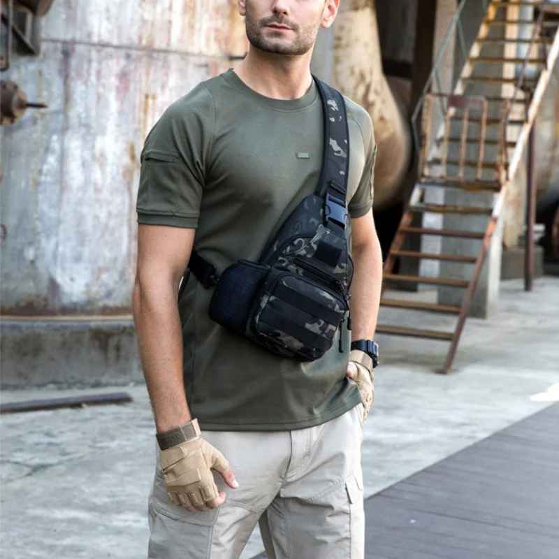 Nylon Tactical Men Chest Pack Single Shoulder Bags USB Charging Chest Bag Crossbody Bags Male Anti Theft Single Strap Back Bag