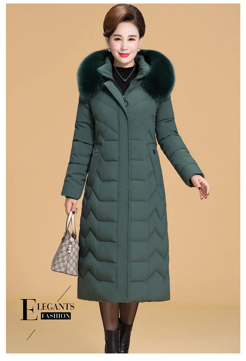 Теплая зимняя женская куртка больших размеров 5XL 6XL, женские длинные парки с капюшоном и меховым воротником, приталенная женская пуховая хлопковая куртка, зимнее пальто