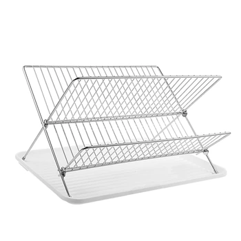 

Deluxe Chrome-Plated Steel Foldable X Shape 2-Tier Shelf Small Dish Drainers with Drainboard