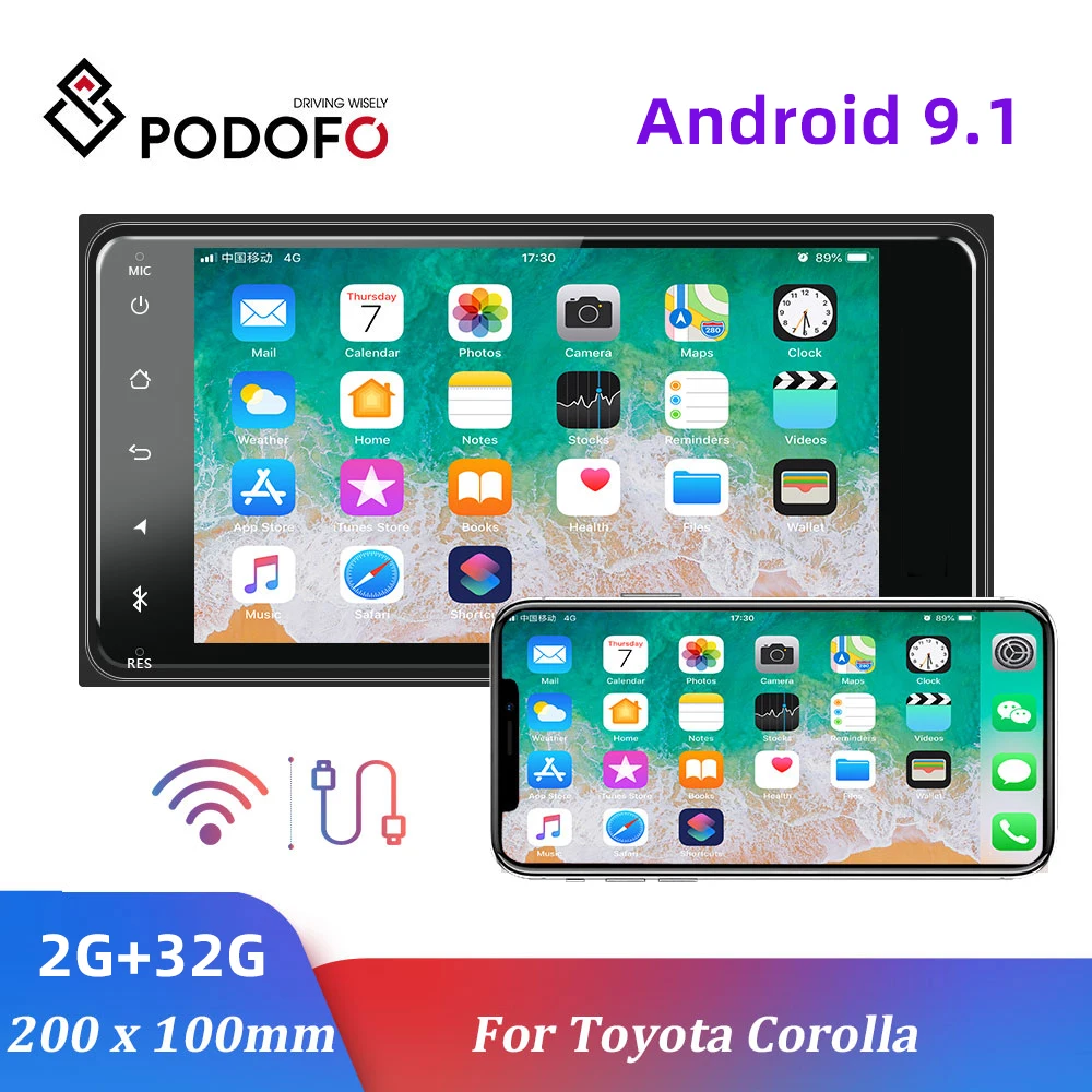 Автомагнитола Podofo 2 Din Android 9 1 7 дюймов Bluetooth AUX USB|Мультимедиаплеер для авто| |