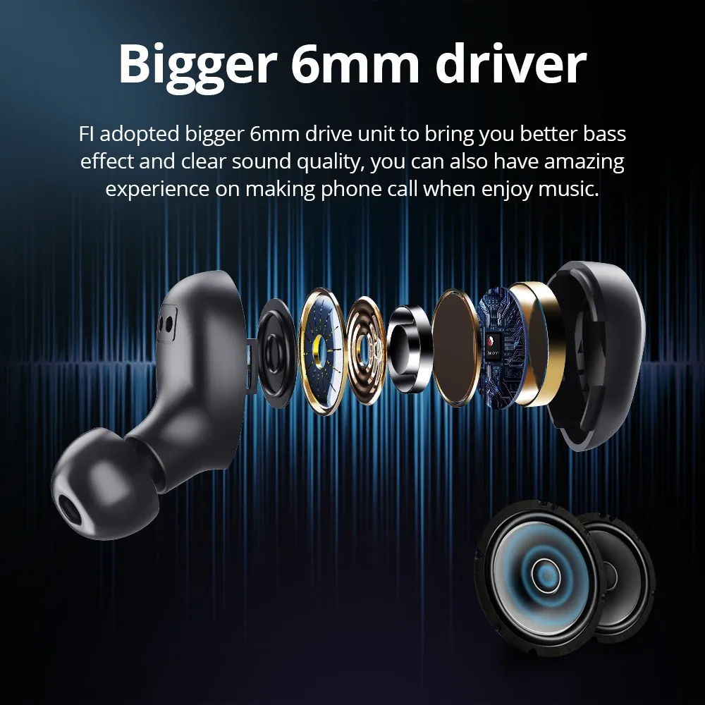 Bluedio Fi Wireless Bluetooth Headset TWS Waterproof Ear Sports Headphones With Ear Wireless Headset Charging Case - Black