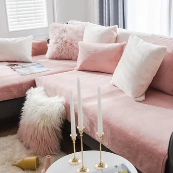 

Real Rabbit Fur Sofa Cover L Shape Velvet Sectional Slipcover for Couch Towel Winter Pink White Plush Corner Sofas Mat Soft Warm