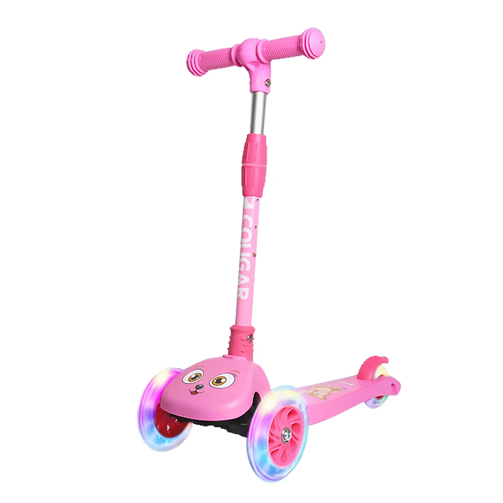 Folding Scooter with Light Up Wheels Adjustable Height for Kids Girls Boys Children Scooter Skateboard 3 Wheels - Цвет: Розовый