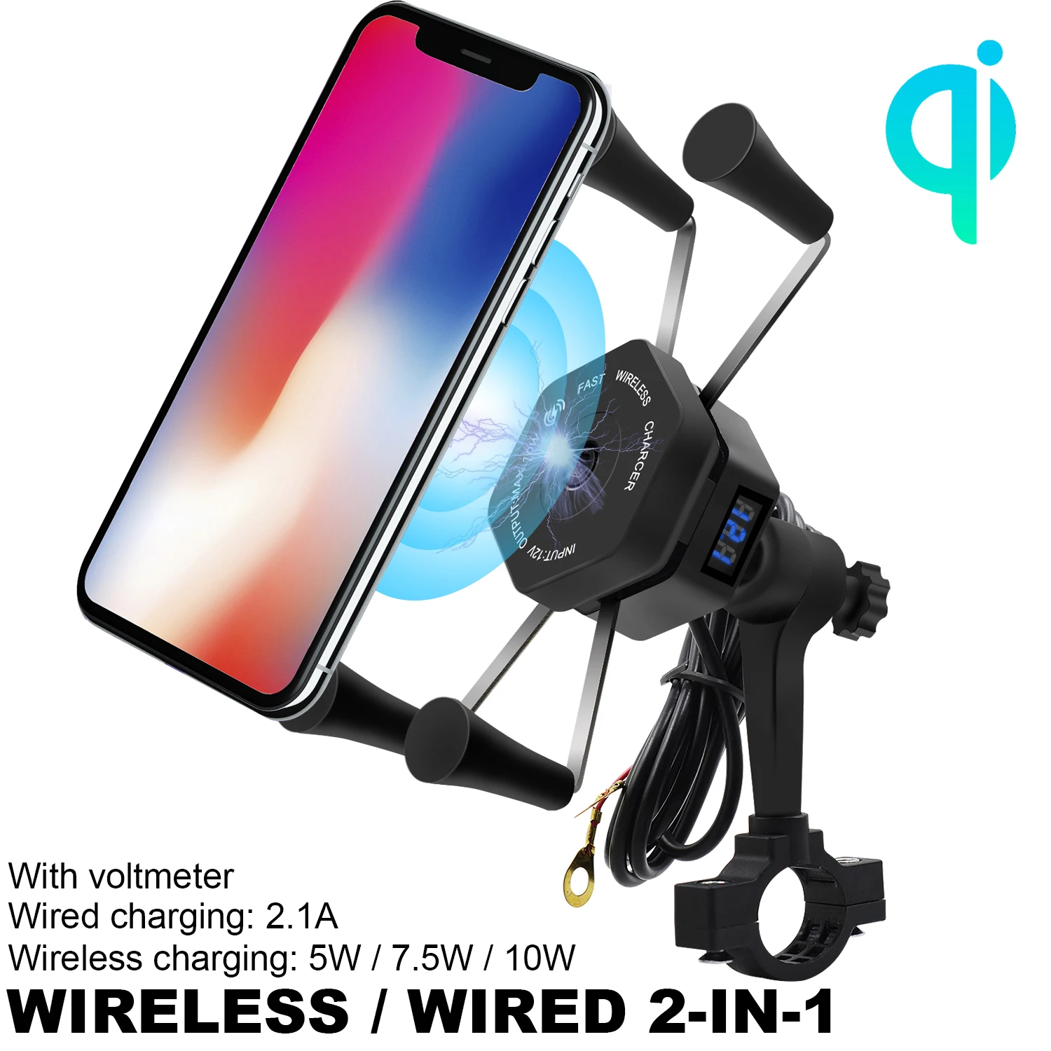 Carregador sem Fio Suporte de Montagem X-grip com Suportes de Voltímetro Equipamento de Carregamento Motocicleta qi Mobilidade 12 v Usb 2.1a 10 sem fio suporte de montagem x-grip com