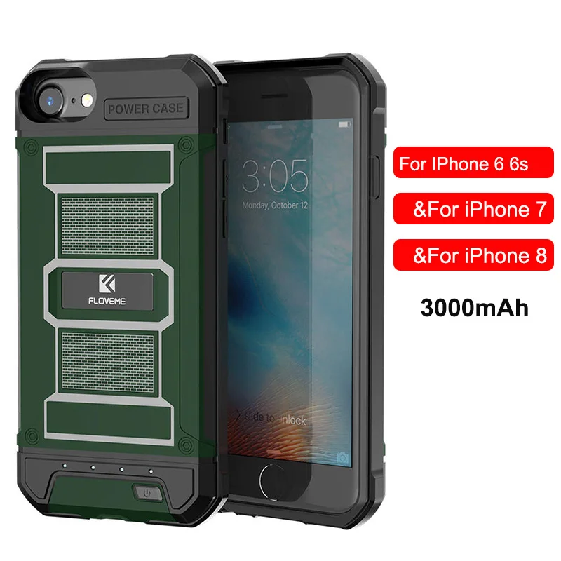 FLOVEME Батарея Зарядное устройство чехол для iPhone 6 6s 7 8 плюс Мощность банк чехол Портативный внешнего резервного зарядный чехол Крышка 3000/4200 мАч - Цвет: Green For i6 i7 i8