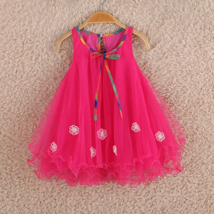 

2019 Summer Kids Girls Toddler Pink Princess Lace Sleeveless Floral Dress Bow Dress Clothes