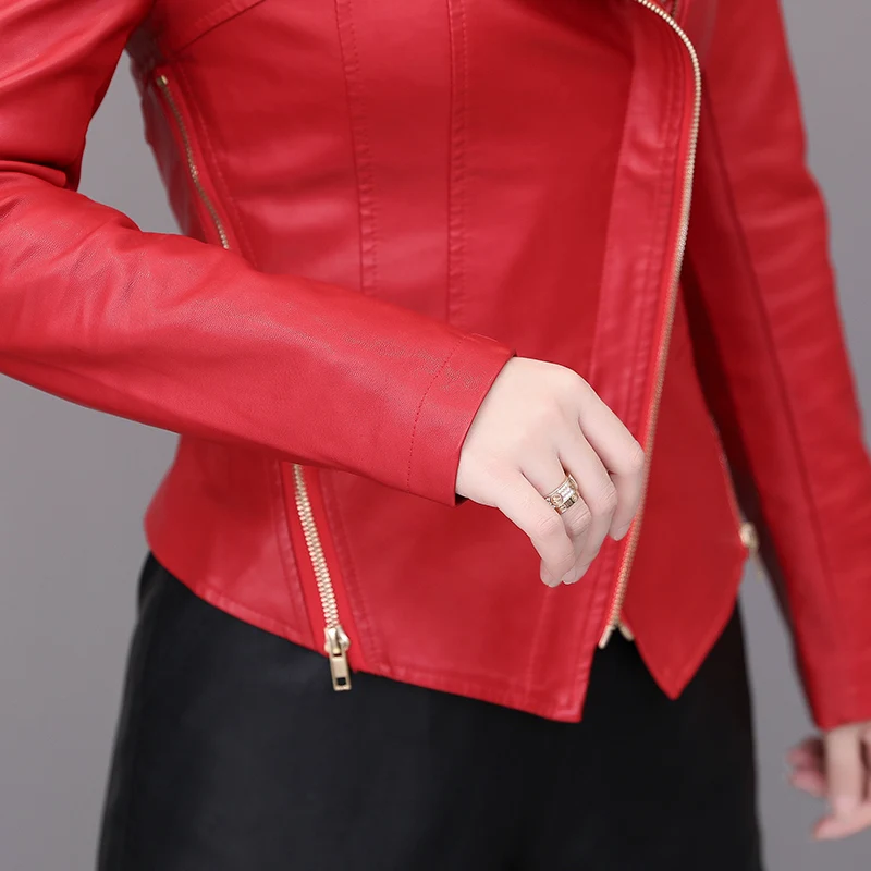 Spring and autumn ladies Pu short leather jacket young and middle-aged women zipper short jacket locomotive leather motorcycle s