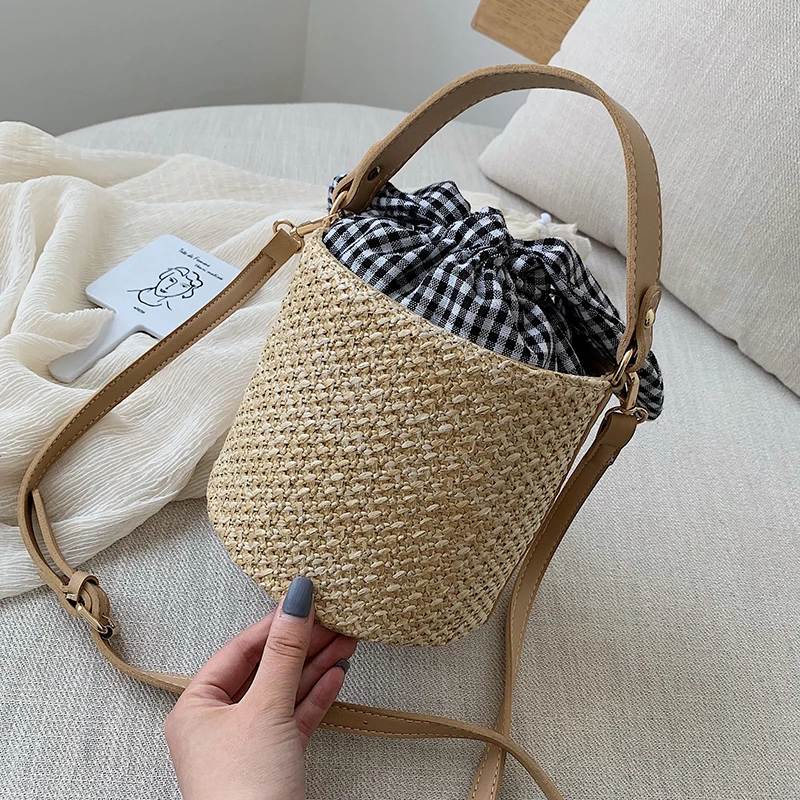 

Mini Straw Bags Lady Crossbody Bags For Women 2019 Summer Bucket Shoulder Messenger Bags Lady Travel Purses and Handbags New