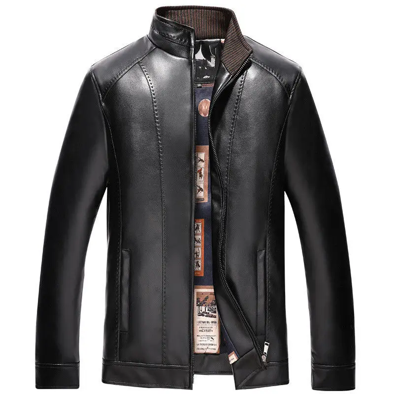 Leather jacket Новая зимняя мотоциклетная мужская кожаная куртка Мужская ветровка ПУ куртки Мужская Верхняя одежда теплые ПУ бейсбольные куртки размер 4XL - Цвет: Leather jacket