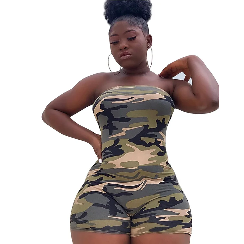 Women jumpsuit Wantmove summer sexy camouflage wrapped chest shorts slim new casual jumpsuit WM896 - Цвет: Gray