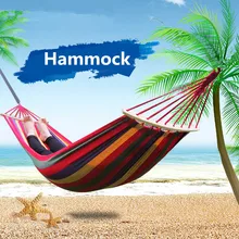 Portable Hammock Outdoor Hammock Garden Sports Home Travel Camping Swing Canvas Stripe Hang Bed Hammock Double Single People