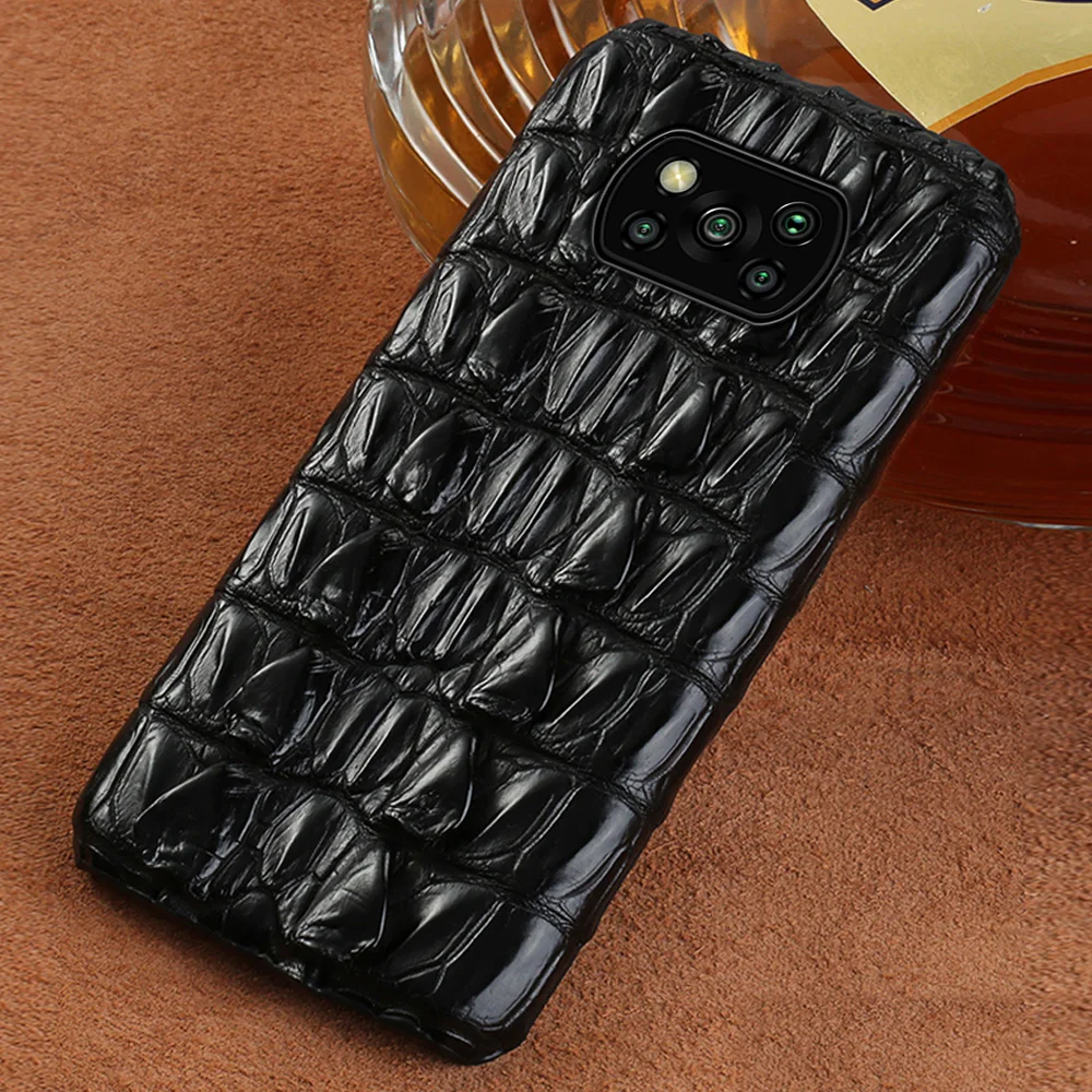 

100% Genuine Crocodile Leather Case for Poco X3 X5 Pro NFC F3 M3 Mi 11 10 9 9T 10T Lite Cover For Xiaomi Redmi Note 9 8 10 Pro