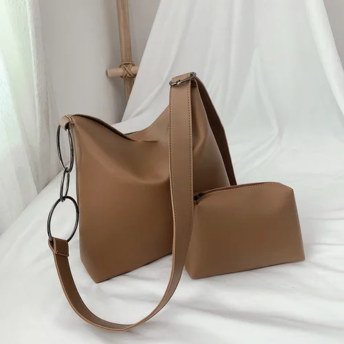Повседневная вместительная сумка, дизайнерская женская сумка на плечо с кольцом, роскошная сумка через плечо из искусственной кожи, Женская композитная сумка, большая сумочка - Цвет: khiki
