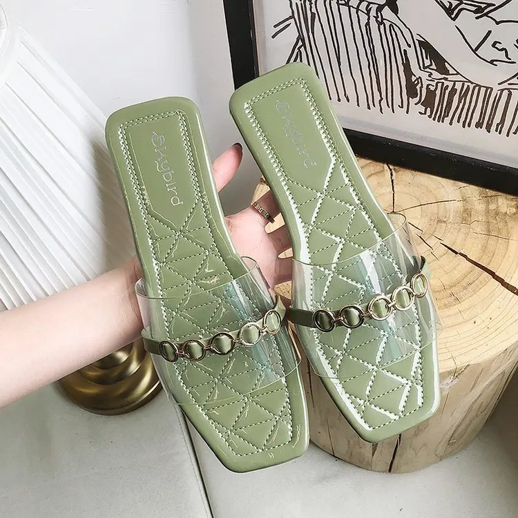 

Online Celebrity 2019 Summer New Style Flat Epoxy Glue Transparent Slipper Women's Outer Wear Beach Seaside-Wet Water