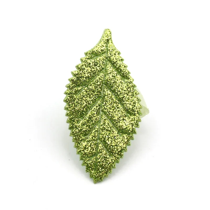 Green 24 шт. 3*5,5 см Блестящий лист с мягкими блестящими цветочными аппликациями для детских поделок аксессуары для головных уборов DIY BB зажимы для украшения оптом - Цвет: Green
