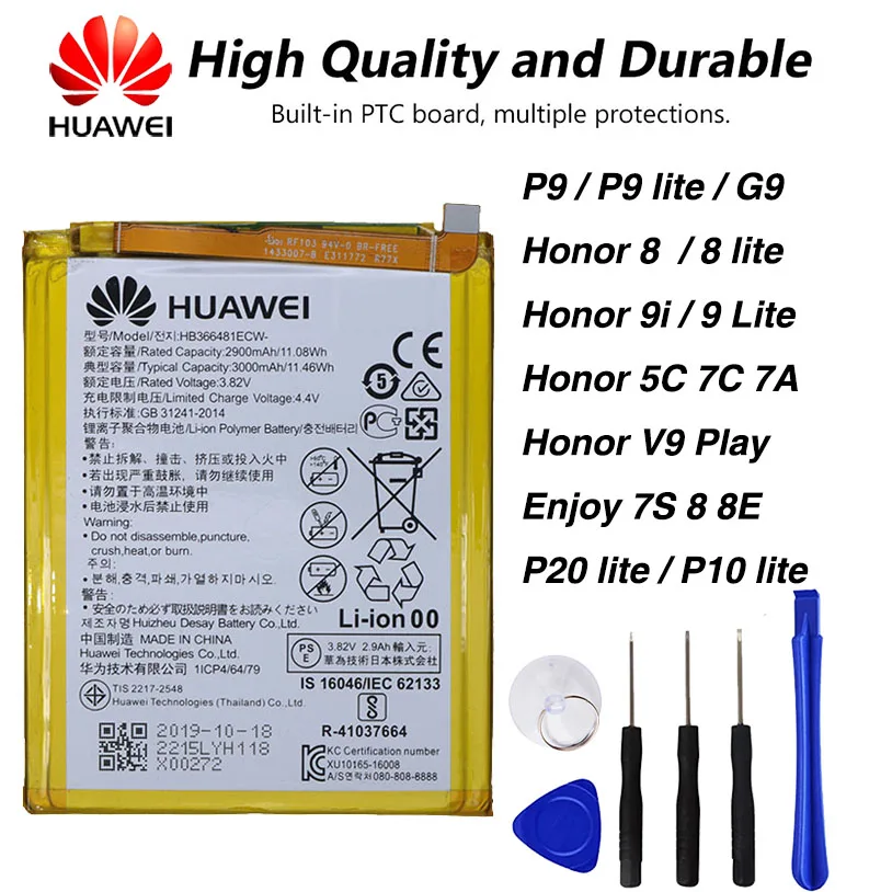 

Original Huawei HB366481ECW Battery For Huawei honor 8 honor 5C Ascend P9 P9 Lite G9 P20 lite P10 lite 2900mAh