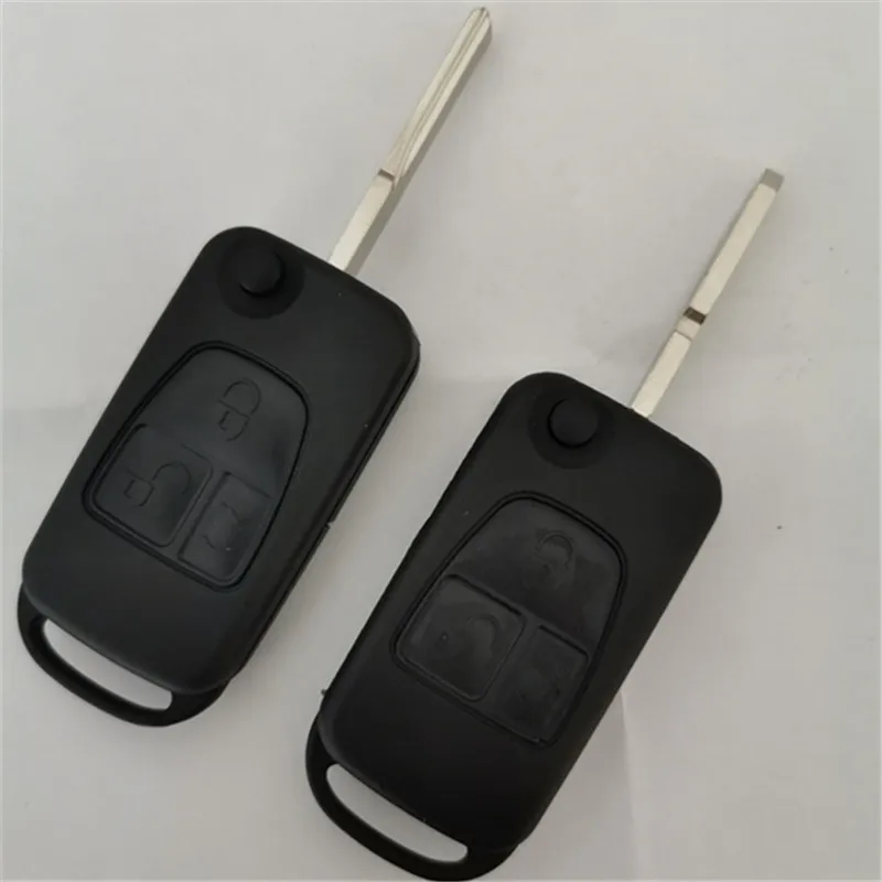 

DAKATU With Logo For Benz S320 ML350 W140 Replacement Flip Remote Key Shell Case 3 Button With HU39/JU64 Blade Fob Key Cover