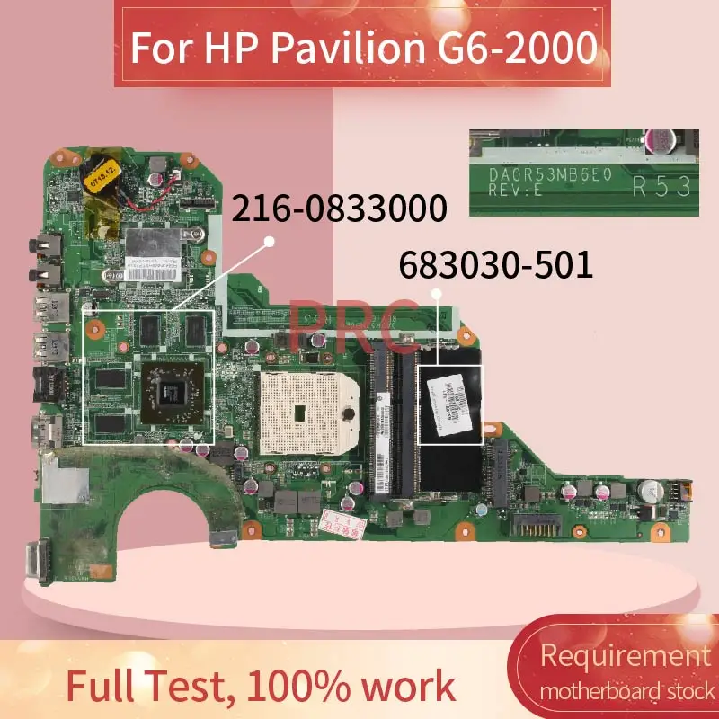 Placa-mãe do Portátil para hp Pavilion Notebook Mainboard Da0r53mb6e1 216-0833000 Ddr3 683030-501 683030-601 G6-2000 - Imagem 2