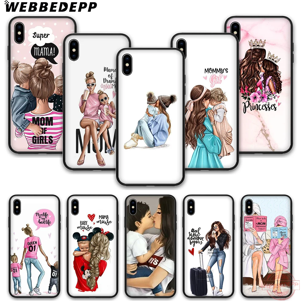 WEBBEDEPP Мягкий силиконовый чехол для телефона из ТПУ мамы и дочки iPhone 5 6 7 8 Plus X XS XR Max