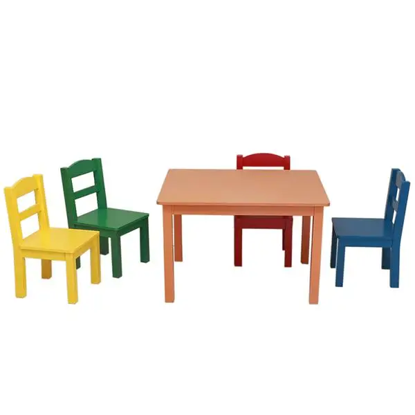 

Kids Wood Table & 4 Chairs Set Multi-color Children Furniture Sets Dinner and Study Table Chairs