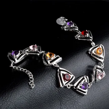 

Creative Triangle Color Diamond Bracelet Chain K Platinum Inlaid Gemstone Strand Bracelets
