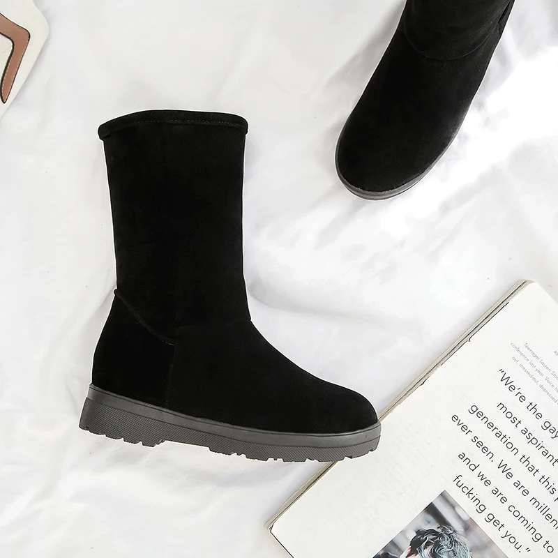 NEMOANE/классические женские зимние ботинки из флока на меху до середины икры; короткие базовые зимние ботинки; Цвет черный, коричневый