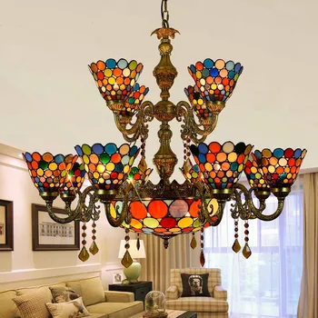 

European retro hotel bar club dazzle colour art long crystal pendent lamp sitting room european-style tiffany glass lamp